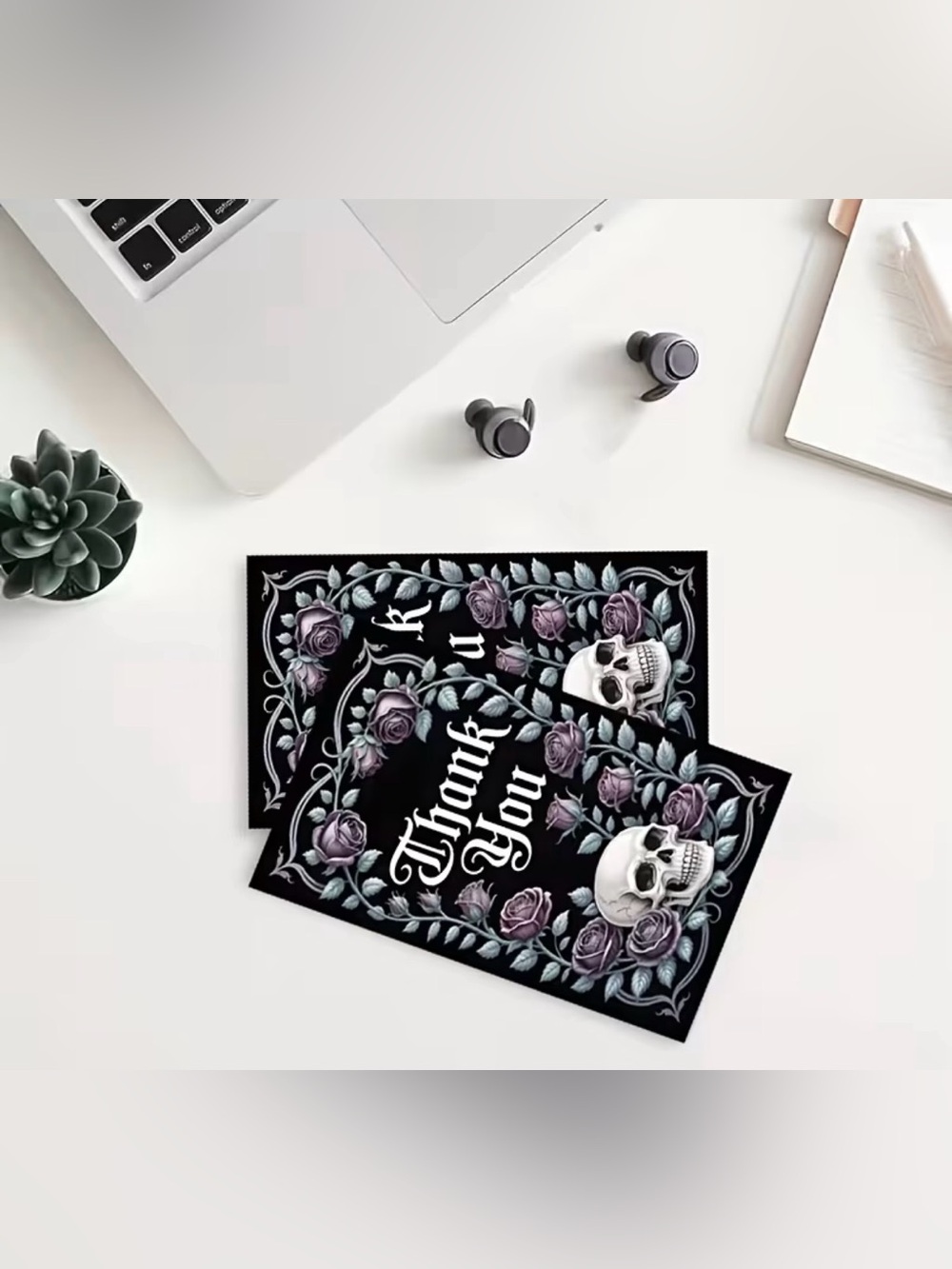 Thank You Gothic Skull & Lavender Rose Cards - Set of 25 - Picture 3 of 6